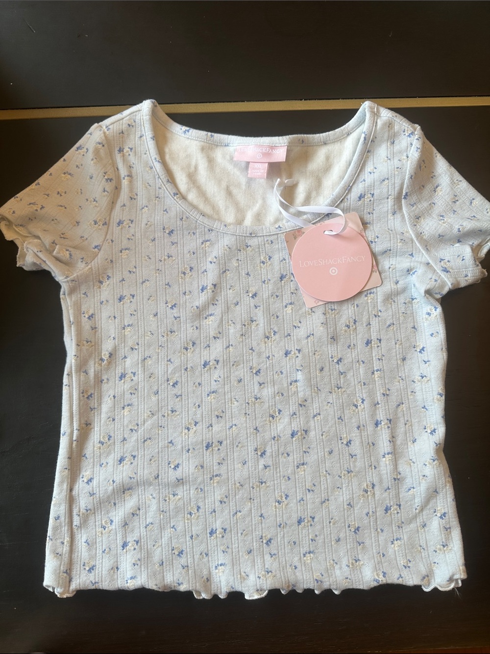LoveShackFancy x Target Ribbed Tee with Blue Floral Print
